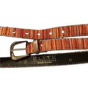 Elite‎ Accessories Tapestry Woven Belt With Goldtone Buckle Small M